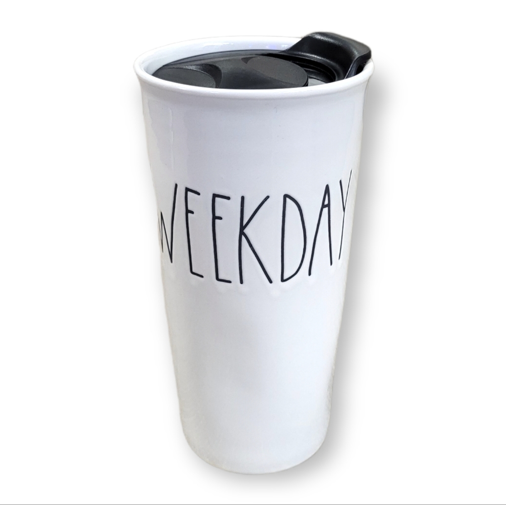 Rae Dunn Artisan Collection Weekday Tall Coffee Mug Tumbler with Lid